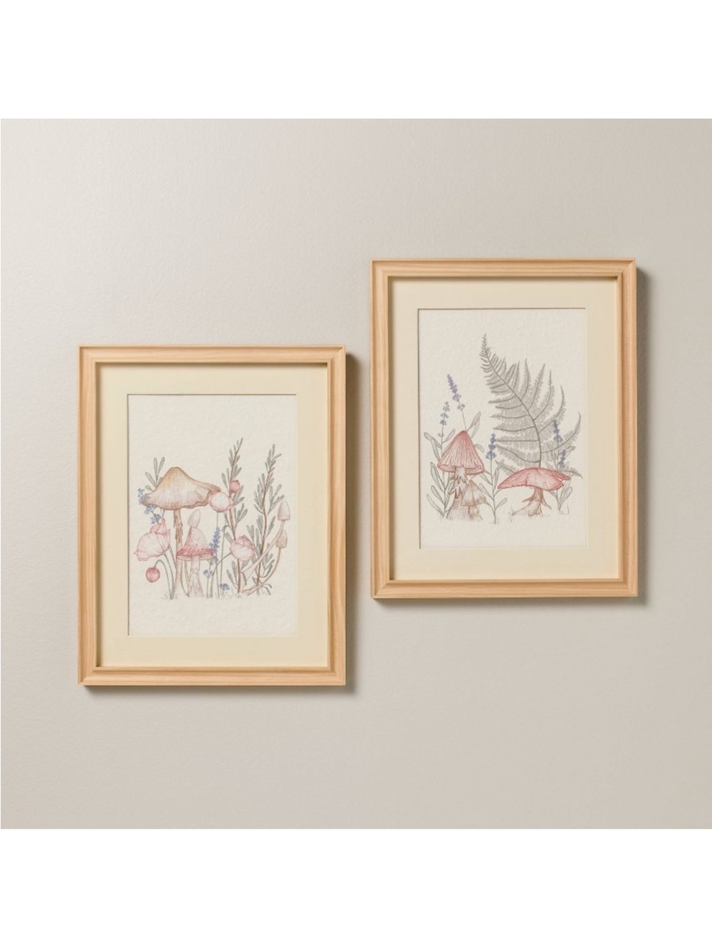 2pk 14"x11" Mushroom Fall Framed Wall Art Set - Hearth & Hand with Magnolia